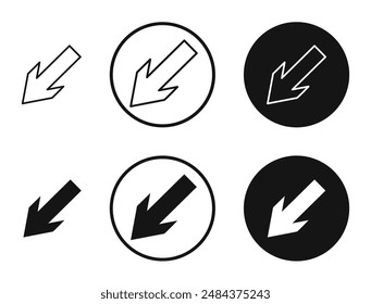 Down left outlined icon vector collection.