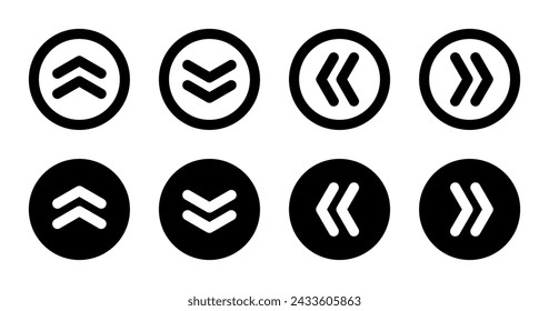 up down left right arrows, round vector icons set