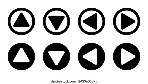 up down left right arrows, round vector icons set