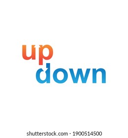 Up and down lettering typography logo. Lettering typography text logo with up and down text and arrow pointer icon in negative space style design