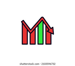 Down line icon. Vector symbol in trendy flat style on white background. Down sing for design.