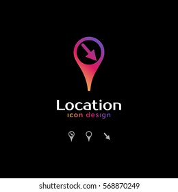 down oblique arrow icon. location icon for map