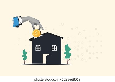 Anzahlung für Immobilienkauf, Hypothek oder Immobilienkredit. Collage Art Vektorgrafik . Kreatives Konzept für Webbanner, Social Media Banner