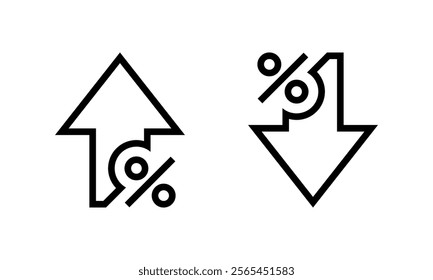 Up and down percent arrow outline icon. Percentage growth and decline arrows sign symbol