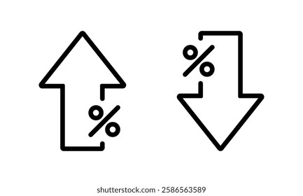 Up and down percent arrow outline icon. Lower and higher price sign symbol