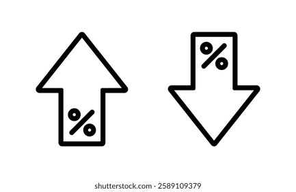 Up and down percent outline icon. Lower and higher arrow sign symbol