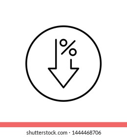 Down Percent Vector Icon, Decrease Cost Symbol. Simple, Flat Design For Web Or Mobile App