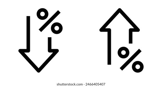 Up and down percentage arrows icons vector illustration. Great for financial and economic visuals Editable stroke.
