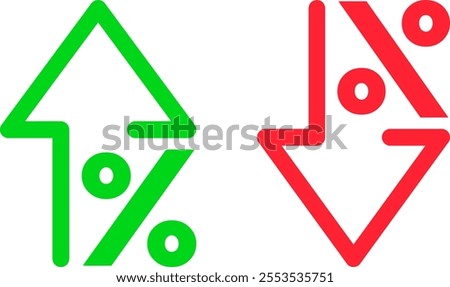 Up and down percentage icon set. Percentage growth and decline icons. Price increase and decrease. Profit sign
