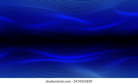 Up and down perspective dots particles wave, digital techno abstract backround