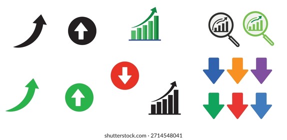 Nach oben Pro-Symbole, Smart Trend-Symbol, Flow-Pfeil-Symbol, Set Insight Growth Pack, Signalrichtungssymbole