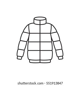 Down Puffer Jacket Minimal Line Icon On White Background. Vector