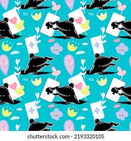 Down the rabbit hole poster. Alice in wonderland seamless pattern. Year of the rabbit 2023. 