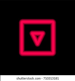 Down red glowing neon ui ux icon. Glowing sign logo vector
