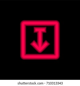 Down red glowing neon ui ux icon. Glowing sign logo vector