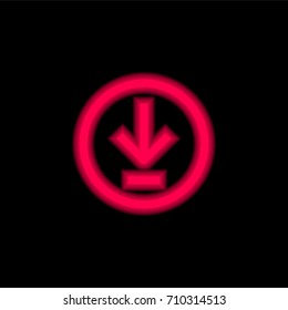 Down red glowing neon ui ux icon. Glowing sign logo vector