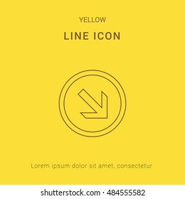 Down Right Arrow Head Cute yellow thin line icon / logo Design