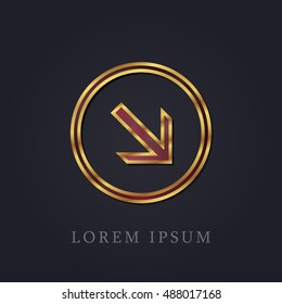 Down Right Arrow Head Red Ruby with Golden Frame Precious Jewellery Icon / Logo Design