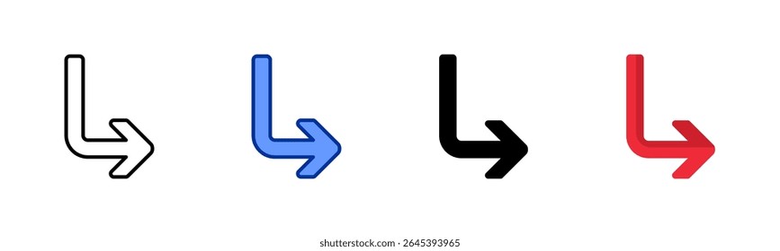 Down Right Arrow icon sheet multiple style collection