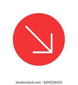 Down Right Arrow on Red Circle, Simple Diagonal Direction Icon