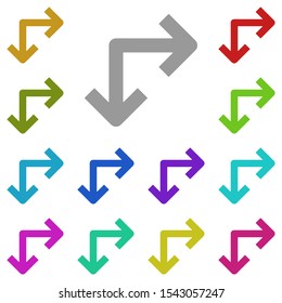 Down and right arrows multi color icon. Simple glyph, flat vector of arrow icons for ui and ux, website or mobile application