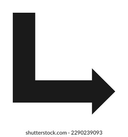 Icono de la silueta de flecha de esquina inferior derecha. Un símbolo direccional negro. Aislado sobre un fondo blanco.