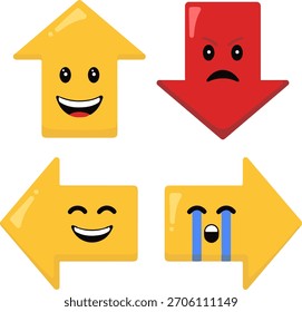 Arriba abajo derecha izquierda emoji flechas divertido conjunto de Ilustración vectorial de dibujos animados