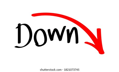 down and rising arrow handwritten, arrow green pointing down with free hand write for presentation idea, scribble down and rising arrow for business finance graph concept