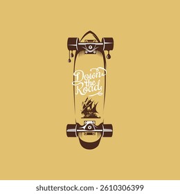 DOWN THE ROAD SKATE BOARD - MODERN AND STYLISH TYPOGRAPHY DESIGN, VECTOR PRINT T-SHIRT, GRAPHIC VECTOR DESIGN, URBAN STYLE, STREET WEAR FASHION ILLUSTRATION, 
