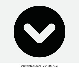 Down Round Caret Arrow Pointing Downwards South Orientation Swipe Gesture Scroll Below Under Download Icon Sign Shape Line Outline Black White Vector