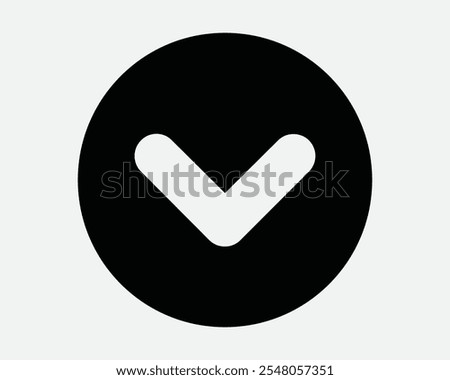 Down Round Caret Arrow Pointing Downwards South Orientation Swipe Gesture Scroll Below Under Download Icon Sign Shape Line Outline Black White Vector