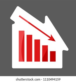Down schedule, the decline. Infographic, chart icon,  Flat vector illustration. Business concept chart pictogram. Vector colored sticker. Layers grouped for easy editing illustration. 