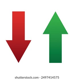 Arriba y abajo signo con flechas verdes y rojas Ilustración vectorial. Concepto de icono de símbolo de gráfico de barras de ventas con flecha que se mueve hacia abajo y gráfico de barras de ventas con flecha que se mueve hacia arriba.