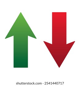 Arriba y abajo signo con flechas verdes y rojas Ilustración vectorial. Concepto de icono de símbolo de gráfico de barras de ventas con flecha que se mueve hacia abajo y gráfico de barras de ventas con flecha que se mueve hacia arriba.