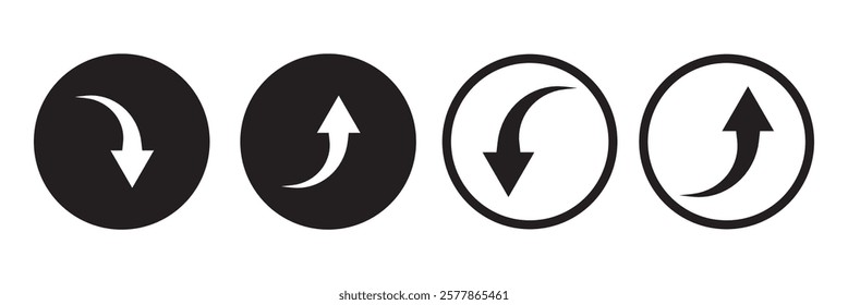 Up and Down sign with green and red arrows vector illustration. Concept of sales bar chart symbol icon with arrow moving down and sales bar chart with arrow moving up.