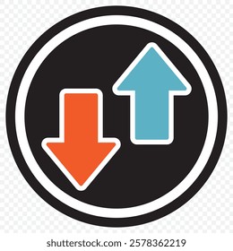 Up and Down sign with green and red arrows vector illustration. Concept of sales bar chart symbol icon with arrow moving down and sales bar chart with arrow moving up. Eps 10.