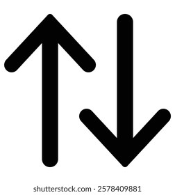 Up and Down sign with green and red arrows. A small two-way black direction symbol, arrows icon, up and down. Growth, increase, decrease arrow filled icons. Up arrows, down arrows. Design eps 10