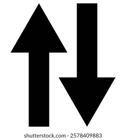 Up and Down sign with green and red arrows. A small two-way black direction symbol, arrows icon, up and down. Growth, increase, decrease arrow filled icons. Up arrows, down arrows. Design eps 10