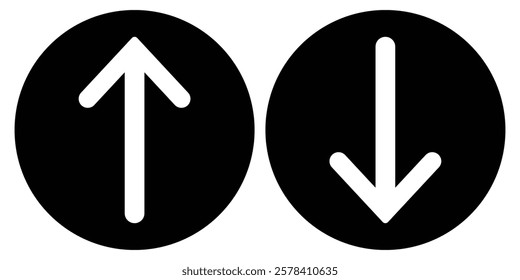 Up and Down sign with green and red arrows. Concept of sales bar chart symbol icon with arrow moving down and sales bar chart with arrow moving up. Rounded mini arrows, up-down icon. Design eps 10