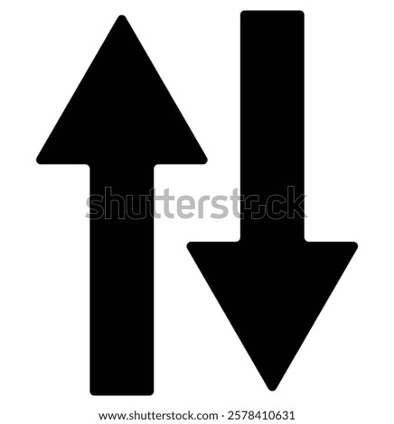 Up and Down sign with green and red arrows. Concept of sales bar chart symbol icon with arrow moving down and sales bar chart with arrow moving up. Rounded mini arrows, up-down icon. Design eps 10