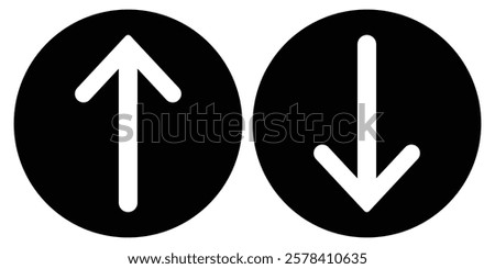 Up and Down sign with green and red arrows. Concept of sales bar chart symbol icon with arrow moving down and sales bar chart with arrow moving up. Rounded mini arrows, up-down icon. Design eps 10