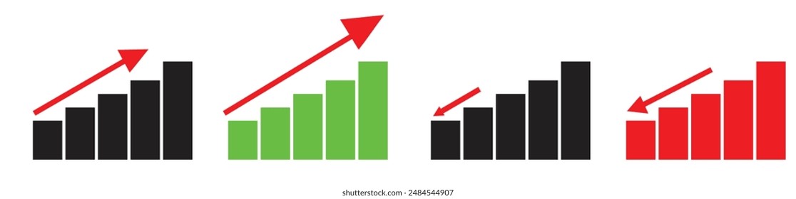 Up and down sign. Green, red, black icon. isolated on transparent background. Vector illustration. 