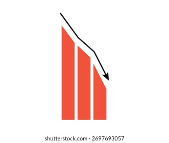 down simple arrow, finance loss analysis icon. Red chart, dynamics of decline. negative statistical simple infographic element. Vector illustration