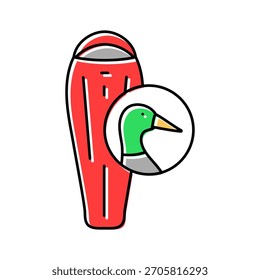 Vector del icono del color del pato del saco de dormir abajo. signo del pato del saco de dormir. ilustración aislada del símbolo