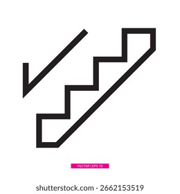 Icono de escaleras abajo. Línea negra escaleras abajo icono de la exhibición con el fondo blanco.