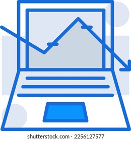 Down Statistics business icon with blue duotone style. Corporate, currency, database, development, discover, document, e commerce. Vector illustration
