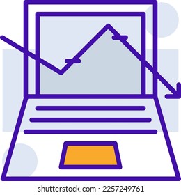 Down Statistics business icon with purple and orange duotone style. Corporate, currency, database, development, discover, document, e commerce. Vector illustration