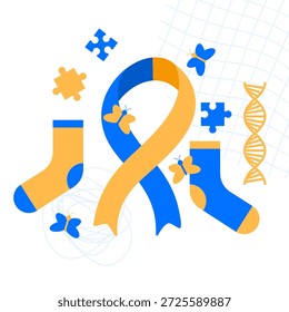 Down syndrome awareness concept. World Down syndrome day. Yellow and blue