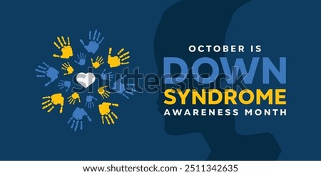 Down Syndrome Awareness Month. Heart and hand. Great for cards, banners, posters, social media and more. Dark background.