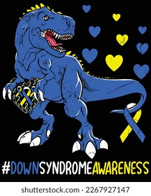 Down Syndrome Awareness T-rex Dinosaur Boys Kids Trisomy T21 T-Shirt design.